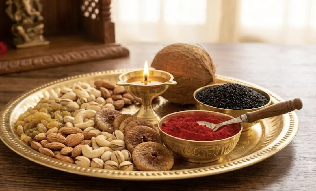 Offer Black Sesame (Til), Mustard Oil Deep, Dry Fruits to Maa Dhumavati