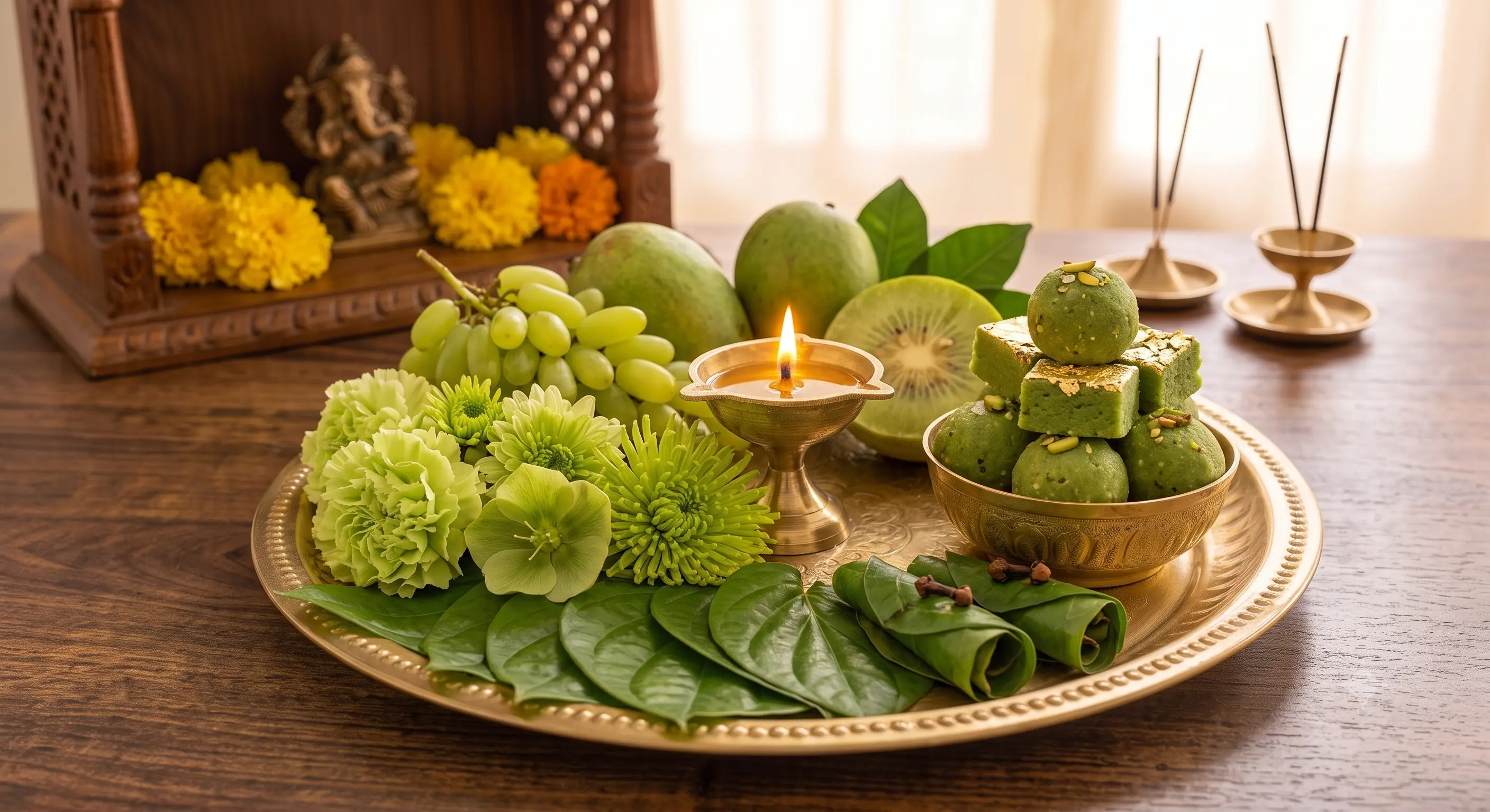 For Green Betel Leaves, Green Flowers, Sweets to Maa Matangi