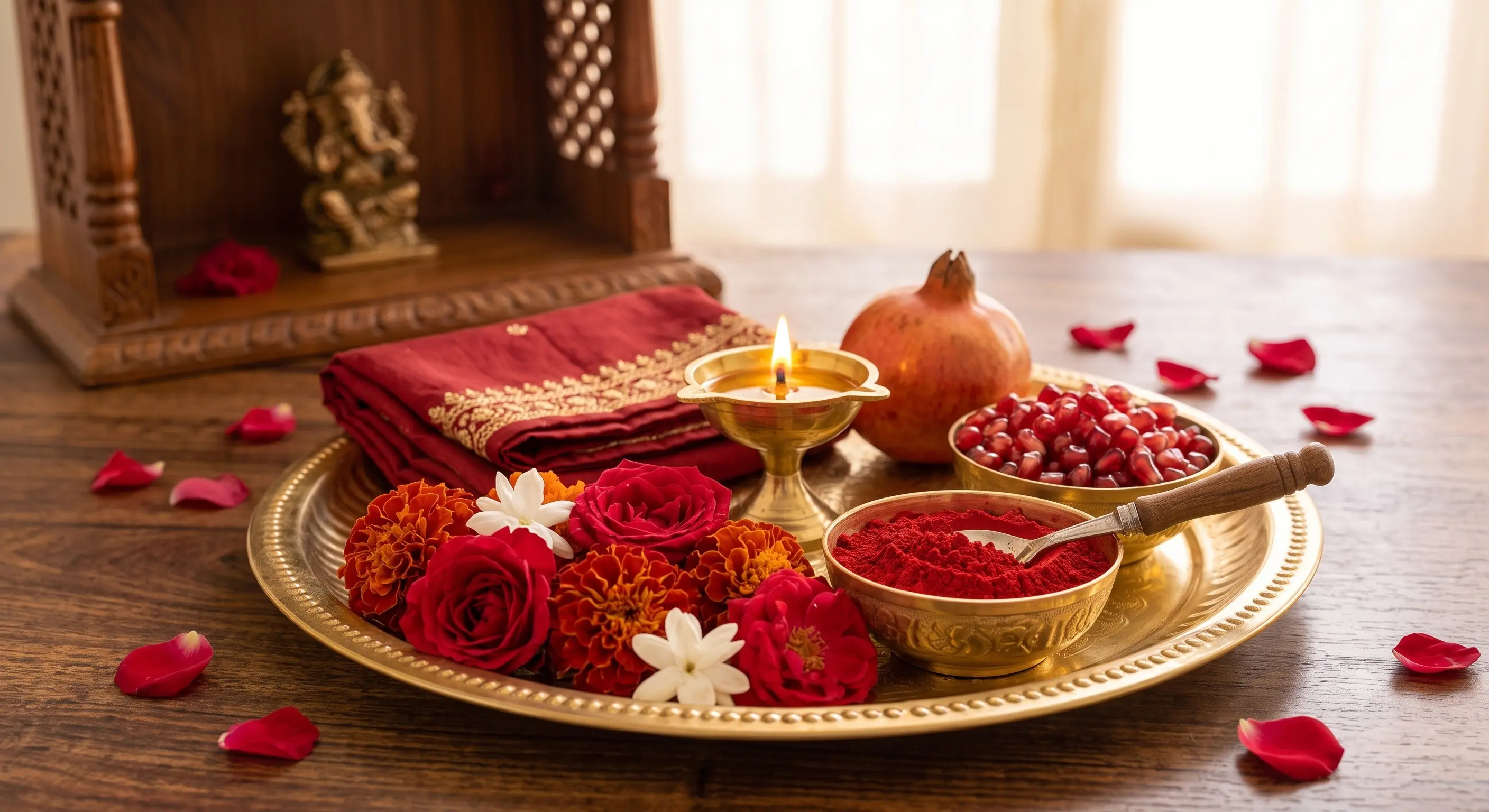 Offer Red Flowers, Kumkum, Pomegranate, Red Chunari to Maa Bhairavi
