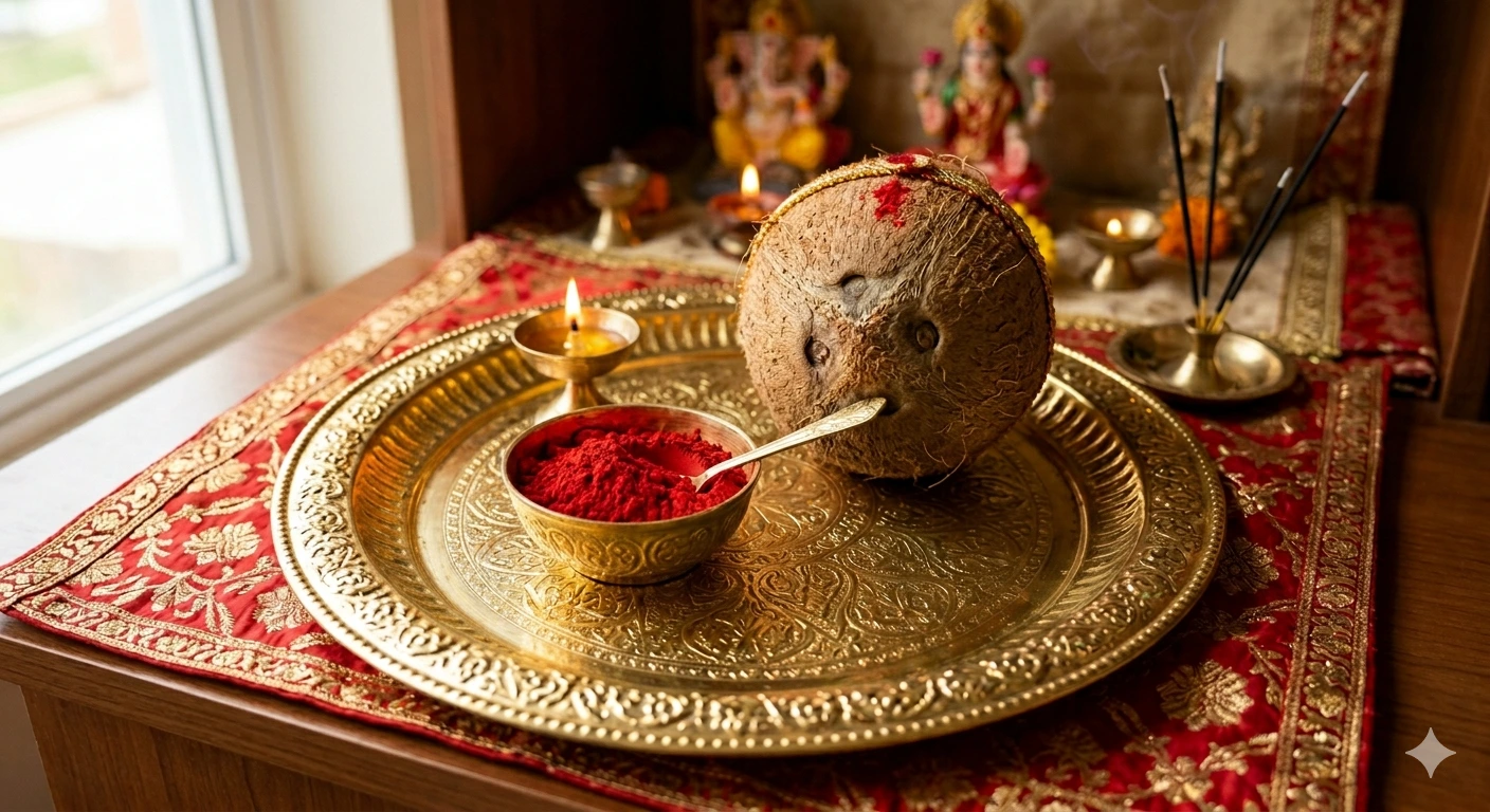Offer Sindoor & Coconut to Maa Laxmi