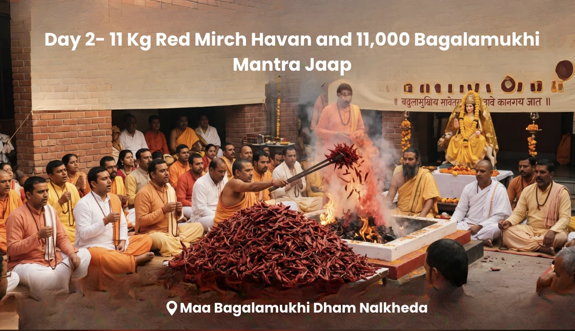 Day 2 - 11 Kg Red Mirch Havan and 11,000 Bagalamukhi Mantra Jaap