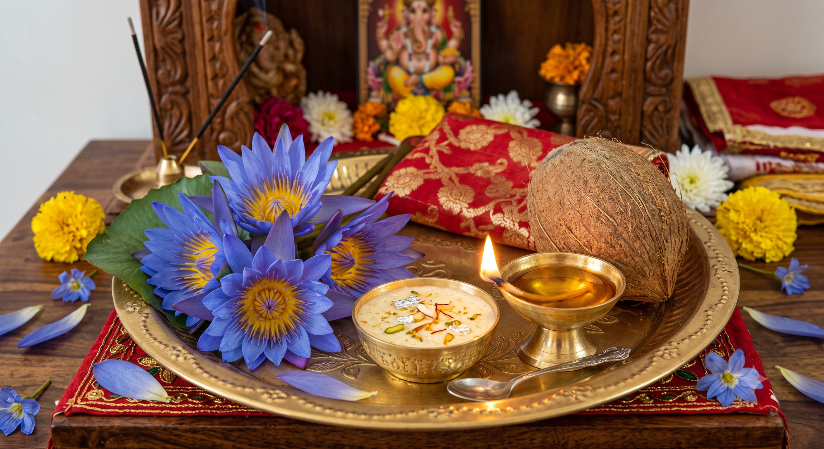 Offer Blue Lotus/Blue Flowers (where available), Coconut to Maa Tara