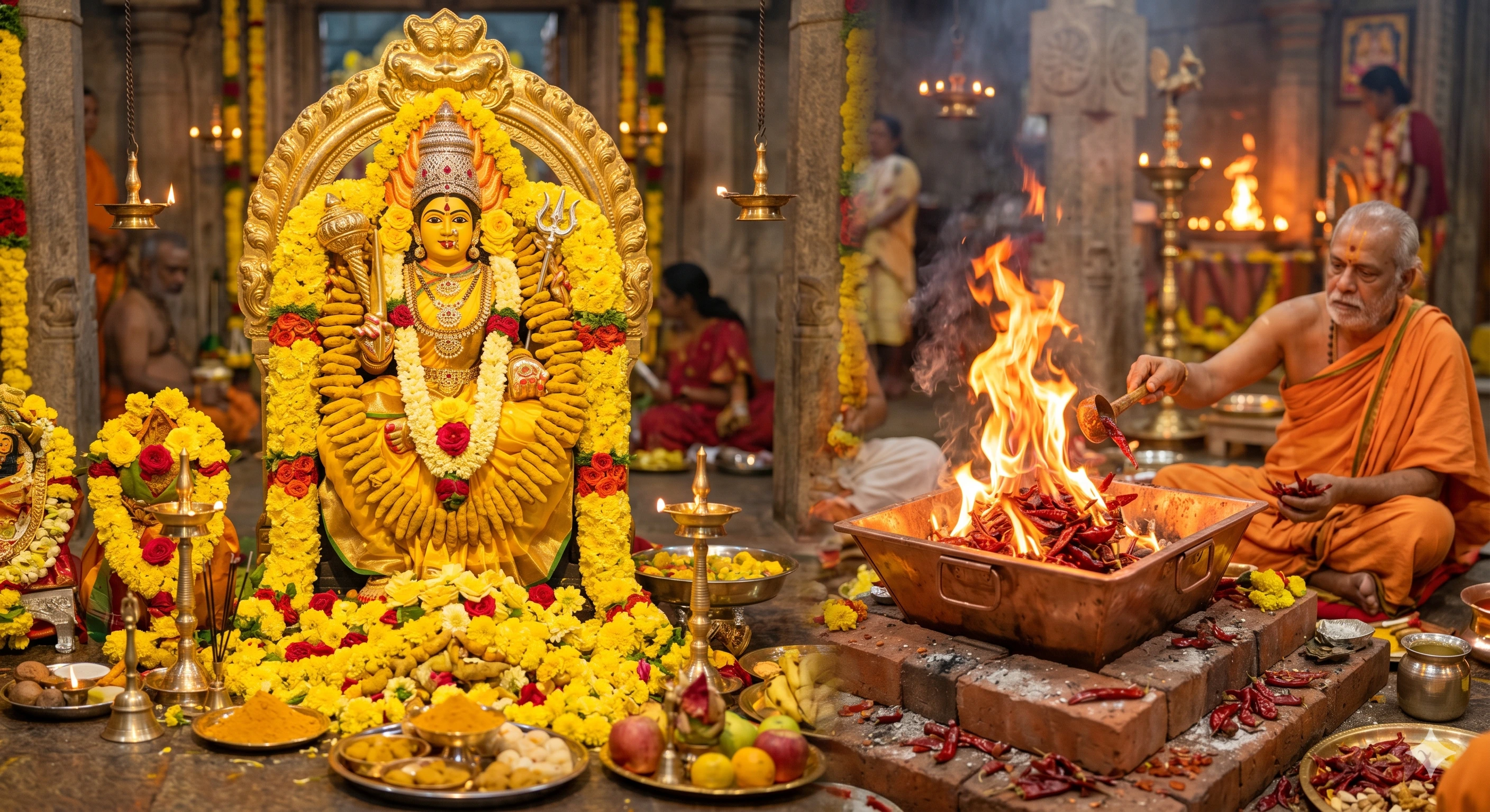 Haldi mala, yellow push chadhava & Red Mirchi Havan