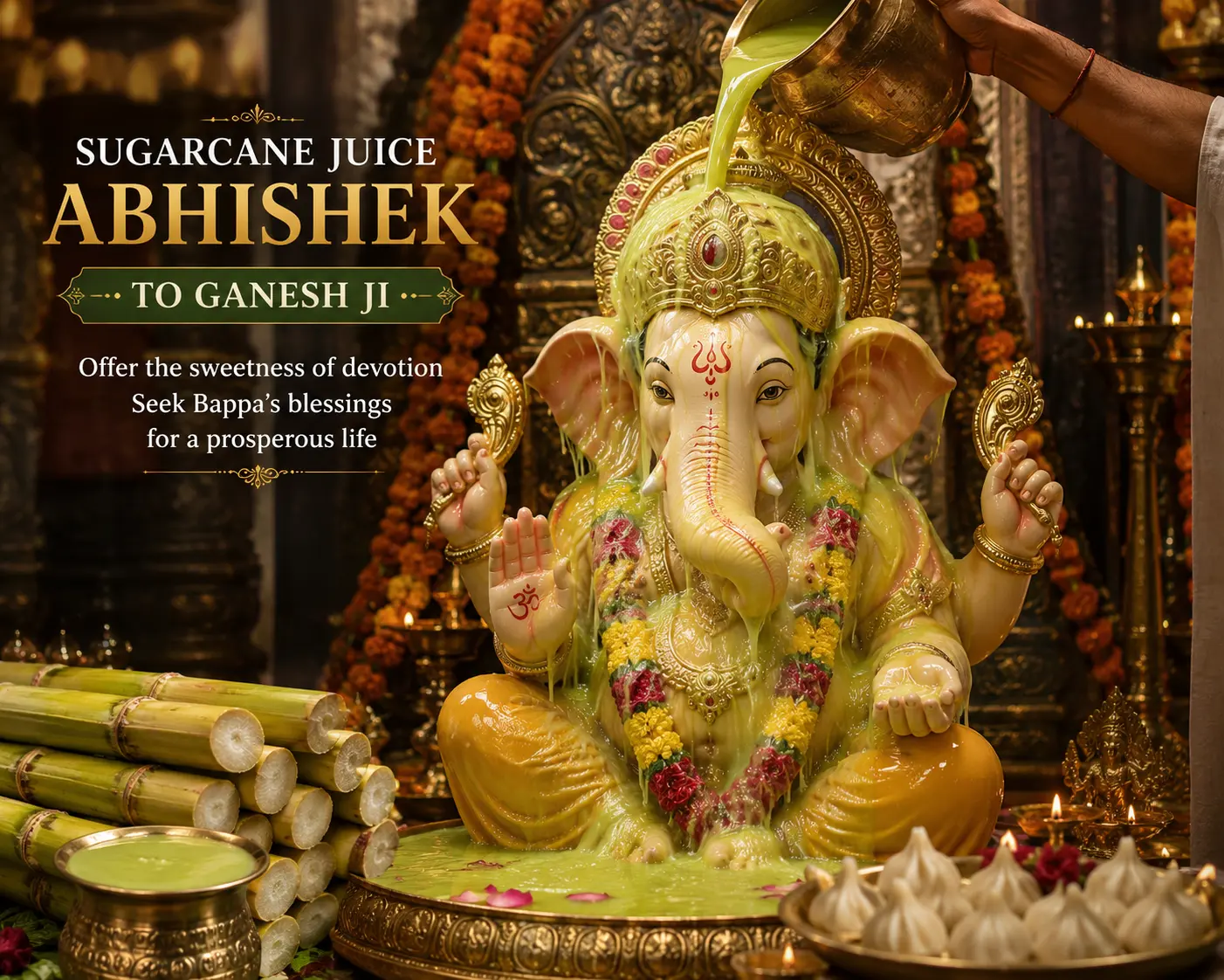 Sugarcane juice abhishek to Bappa on Ganesh Chaturthi