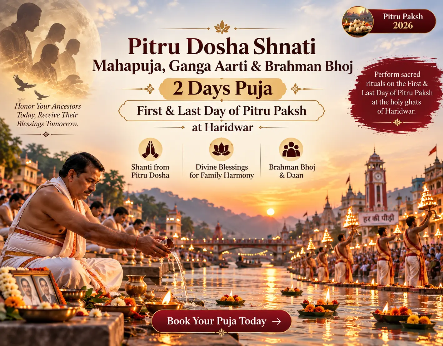 Pitru Paksh Special: Pitru Dosha Shanti Mahapuja, Ganga Aarti & Brahman Bhojan in Haridwar